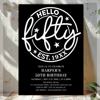 Black Hello 50. Geburtstag Einladung