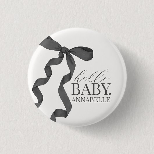 Black Hello Baby Bow Girl Baby Shower Favoriten Button (Vorderseite)