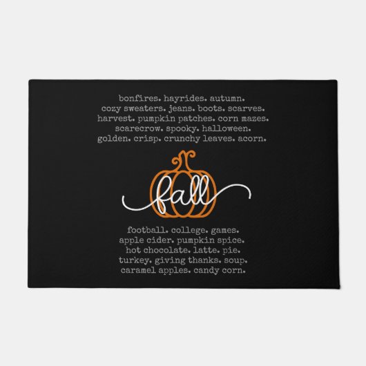 Black Hello Fall Definition Worte Pumpkin Herbst Fußmatte (Vorderseite)