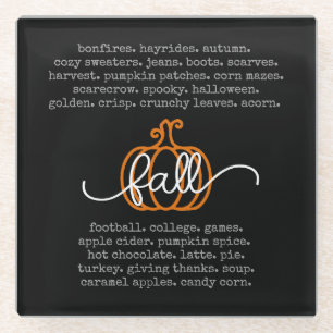 Black Hello Fall Definition Worte Pumpkin Herbst Glasuntersetzer