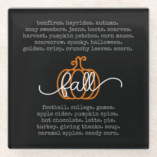 Black Hello Fall Definition Worte Pumpkin Herbst Glasuntersetzer (Vorderseite)