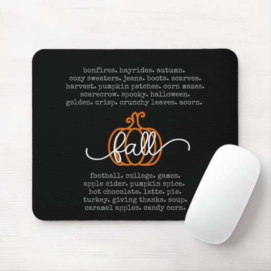Black Hello Fall Definition Worte Pumpkin Herbst Mousepad (Mit Mouse)