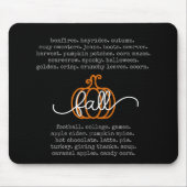 Black Hello Fall Definition Worte Pumpkin Herbst Mousepad (Vorne)