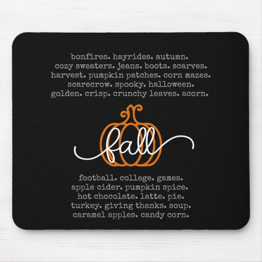 Black Hello Fall Definition Worte Pumpkin Herbst Mousepad (Vorne)