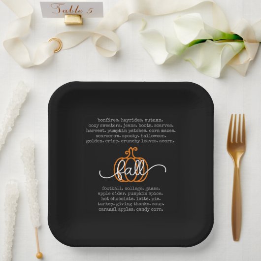 Black Hello Fall Definition Worte Pumpkin Herbst Pappteller (Hochzeit)