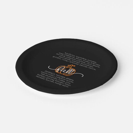 Black Hello Fall Definition Worte Pumpkin Herbst Pappteller (Schrägansicht)