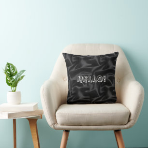 Black Hello Throw Pillow Kissen