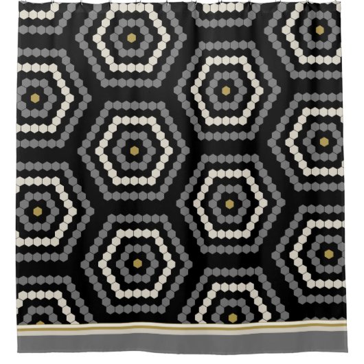 Black Hexagon Penny Hex Tile Pattern Duschvorhang (Vorderseite)