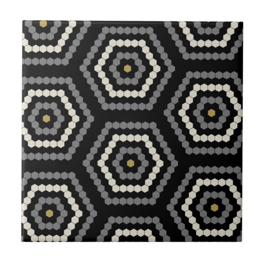 Black Hexagon Penny Hex Tile Pattern Fliese (Vorderseite)