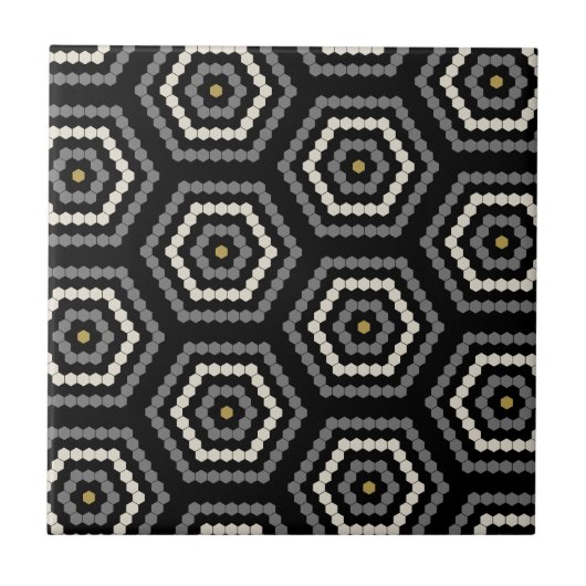 Black Hexagon Penny Hex Tile Pattern Fliese (Vorderseite)