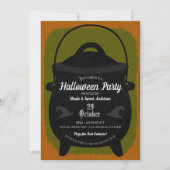 Black Hexe Cauldron Orange Green Halloween-Party Einladung (Vorderseite)