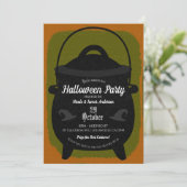 Black Hexe Cauldron Orange Green Halloween-Party Einladung (Stehend Vorderseite)