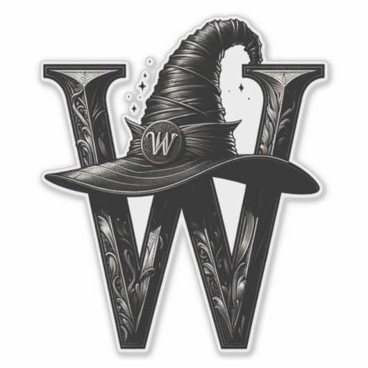 Black Hexenhutheft W Custom Initial Aufkleber (Vorderseite)