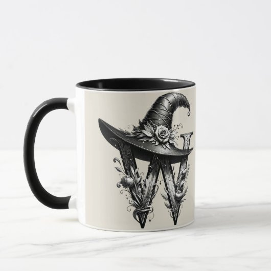 Black Hexenhutheft W Custom Initial Tasse (Links)