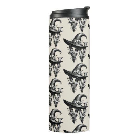 Black Hexenhutheft W Custom Initial Thermosbecher (Nach links gedreht)