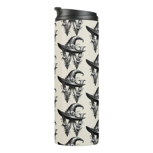 Black Hexenhutheft W Custom Initial Thermosbecher (Nach rechts gedreht)