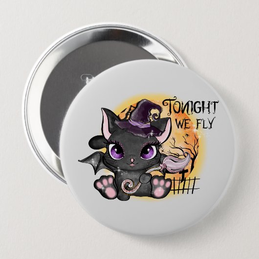Black Hexenkatze | Halloween Cat Button (Vorne & Hinten)