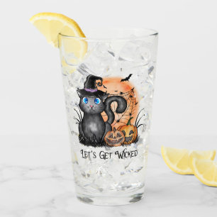 Black Hexenkatze mit Spider Web & Jack-O'-Lanterns Glas