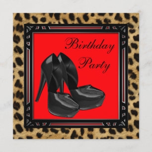Black High Heel Shoes Red Leopard Geburtstagsparty Einladung