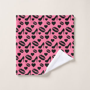 Black High Heels Kisses Lift Girly Makeup Hearts Waschlappen