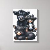 Black Highland Cow Reading A Book Leinwanddruck (Vorderseite)