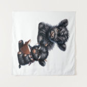 Black Highland Cow Reading A Book Wandteppich (Vorderseite (Horizontal))