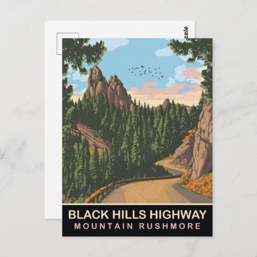 Black Hills Highway, Mount Rushmore, SD, Travel Postkarte (Vorne/Hinten)