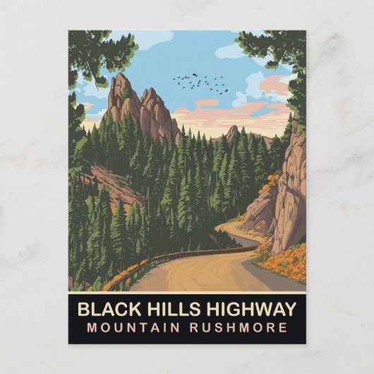 Black Hills Highway, Mount Rushmore, SD, Travel Postkarte (Vorderseite)