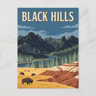 Black Hills South Dakota Bison Retro-Reiseposter Postkarte