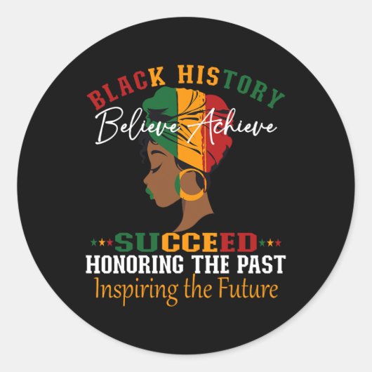 Black History Month Believe Achieve Succeed Melani Runder Aufkleber (Vorderseite)