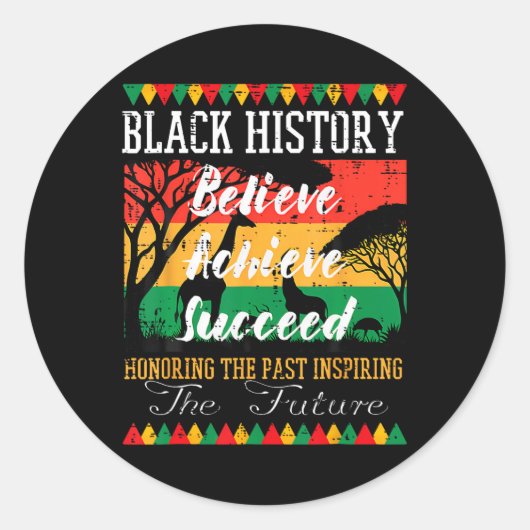 Black History Month Believe Achieve Succeed Melani Runder Aufkleber (Vorderseite)