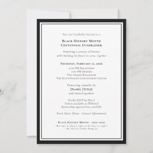 Black History Month Centennial Formal Fundraiser Einladung (Vorderseite)