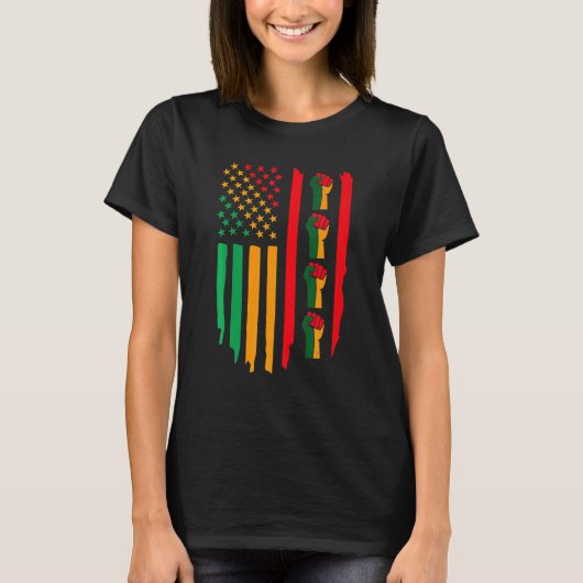 Black History Month Fist American Flag Africa Colo T-Shirt (Vorderseite)