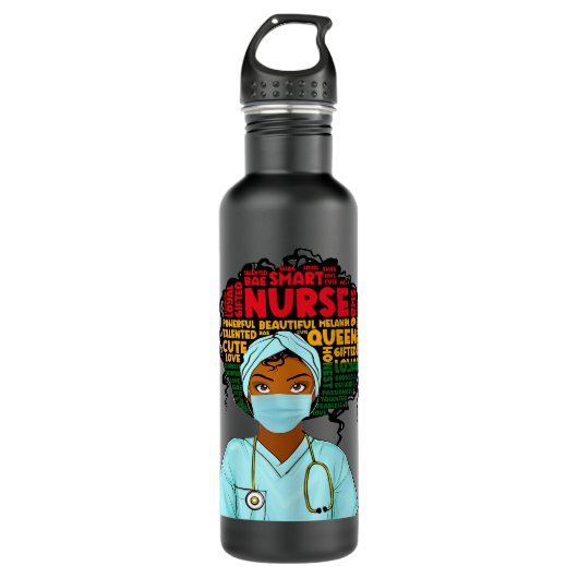 Black History Nurse African American Pride Afro Wo Edelstahlflasche (Vorderseite)
