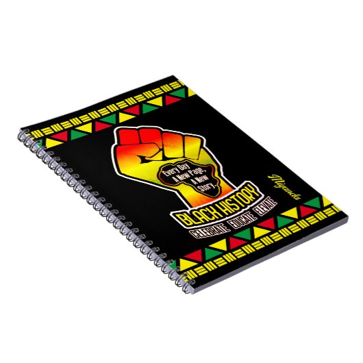 Black History with Africa Map and Fire on BLACK Notizblock (Rechte Seite)