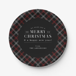 Black Holiday Plaid Christmas Pappteller