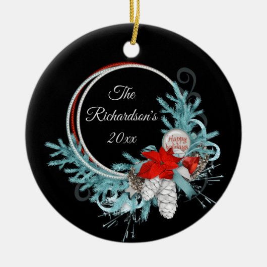 Black Holiday Wreath Personalisiert Keramik Ornament (Vorne)