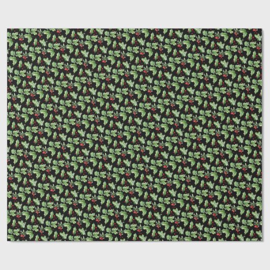Black Holly Christmas Geschenkpapier (Flach)