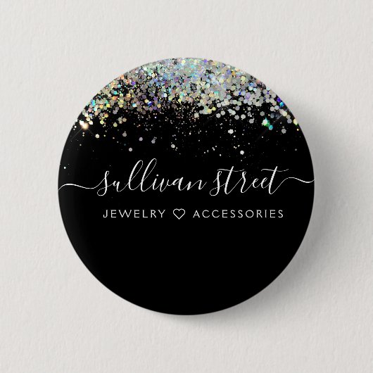Black Holographic Glitzer Business Button (Vorderseite)
