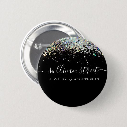Black Holographic Glitzer Business Button (Vorne & Hinten)