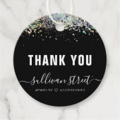 Black Holographic Glitzer Business Vielen Dank Tag Geschenkanhänger (Vorderseite)