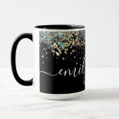 Black Holographic Glitzer Handschrift Name Tasse (Links)