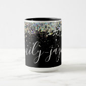 Black Holographic Glitzer Handschrift Name Tasse (Zentrum)