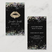 Black Holographic Glitzer Makeup Artist Gold Lips Visitenkarte (Vorne/Hinten)