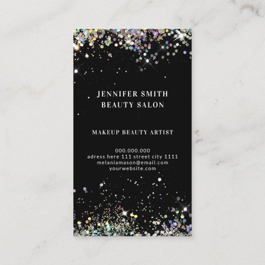 Black Holographic Glitzer Makeup Artist Gold Lips Visitenkarte (Rückseite)