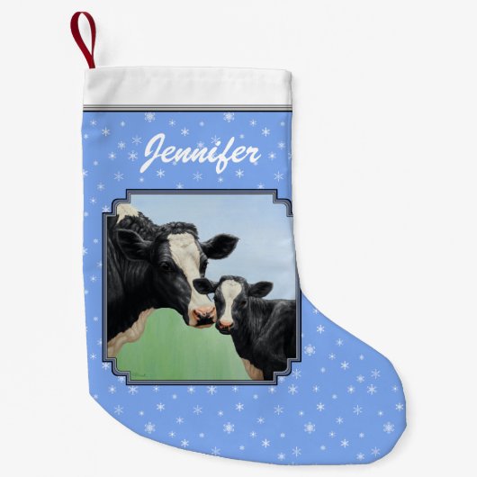Black Holstein Cow & Niedlich Calf Kleiner Weihnachtsstrumpf (Vorderseite)