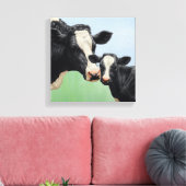 Black Holstein Cow & Niedlich Calf Leinwanddruck (Insitu (Wohnzimmer))