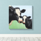 Black Holstein Cow & Niedlich Calf Leinwanddruck (Insitu (Holzboden))