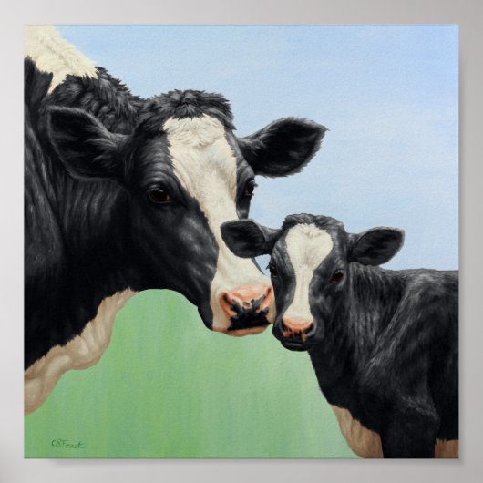 Black Holstein Cow & Niedlich Calf Poster (Vorne)