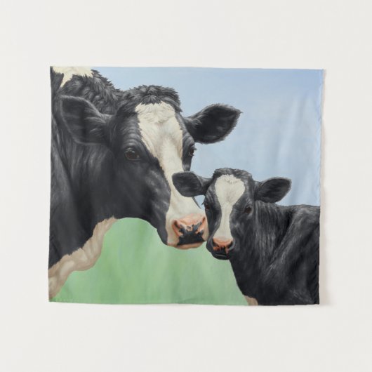 Black Holstein Cow & Niedlich Calf Wandteppich (Vorderseite (Horizontal))